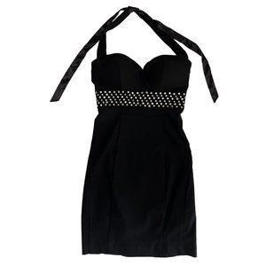 Guess Black Halter Mini Dress w/ Rhinestone Detail- Size Xsmall
